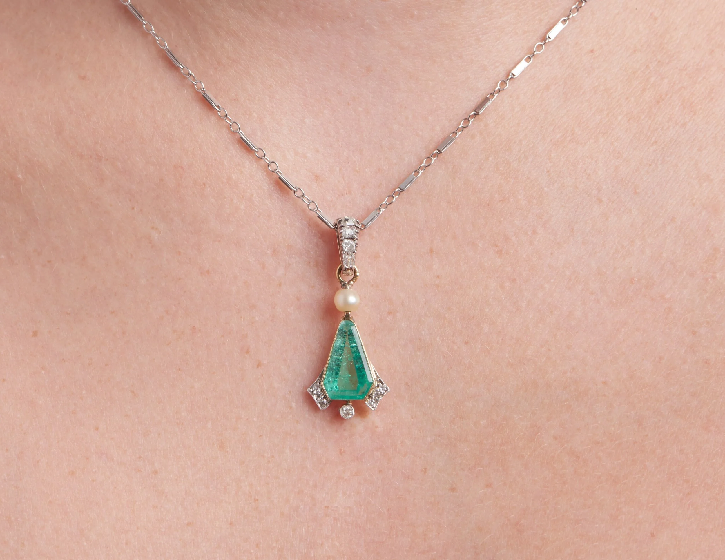 Antique Emerald Diamond and Pearl Necklace Turner Tatler